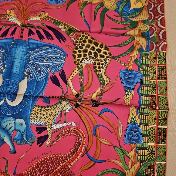 Hermes Marche Du Zambeze Pink Safari Theme Scarf - Picture 4 of 7